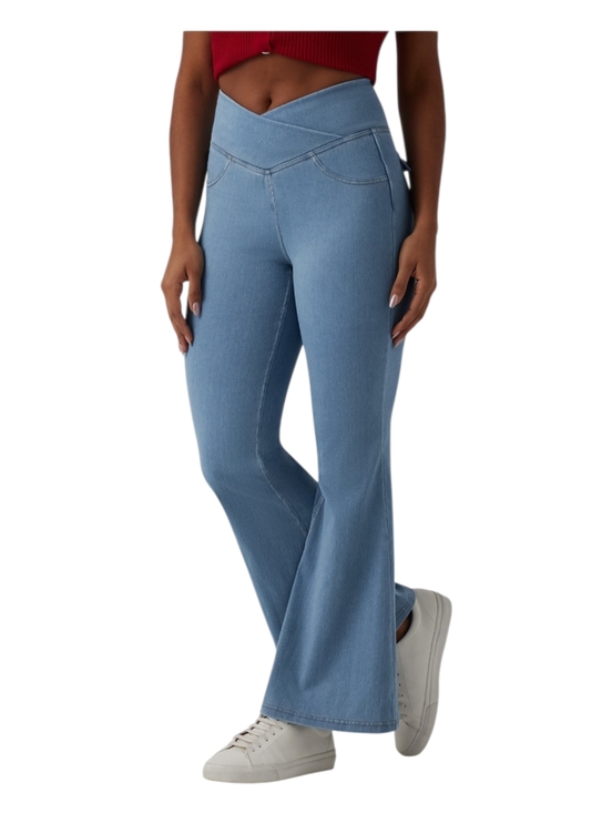 HALARA Denim - Halara Womens Flex High Waist Pastel Blue Wash Crossover Flare Denim Jeans 2X P